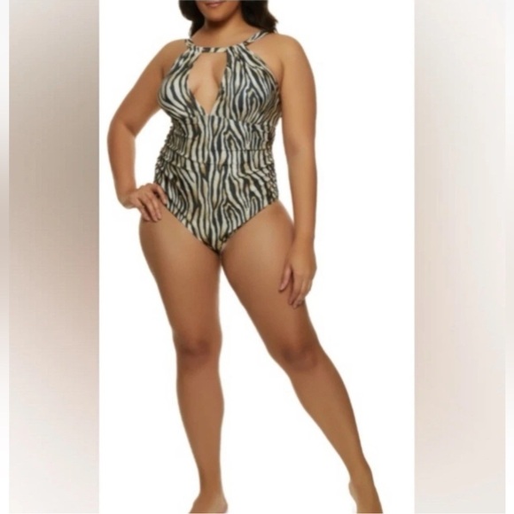 SIMPLY FIT Swimwear One Piece Swim Suit Animal Zebra Print Tummy Control 3X NWT - Picture 2 of 8